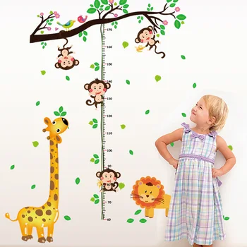 

Cute Monkeys Playing on the Tree Cartoon Animals Wall Stickers Height Ruler Measure for Children's Room Kids Room Nursery