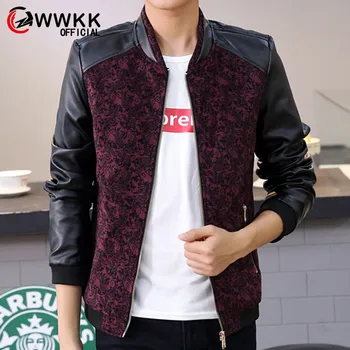 

Men Autumn Colorblock Printing Jackets Slim Fit Coats Streetwear Fashion Brand Male Clothing Male Comfortable New Leather Jacket