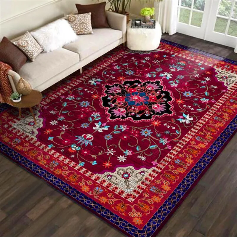 

Persian Rug Dark Red Turkey Ethnic-Style Red Flower Carpet Living Room Bedroom Bed Blanket Bathroom Kitchen Floor Mat