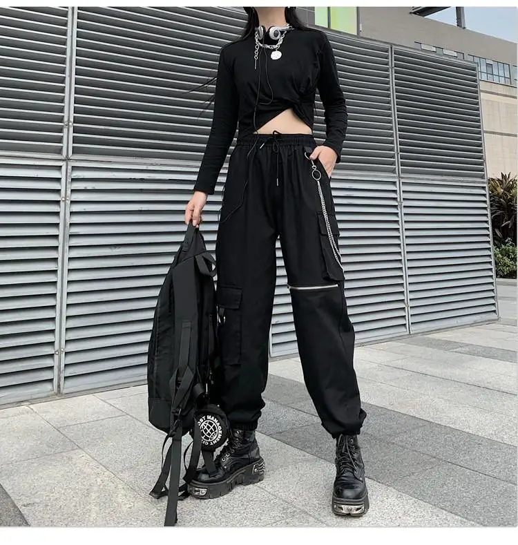 2025 New Gothique Cargo Pants Women Punk Chain Gothic