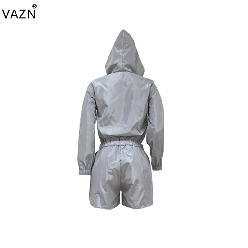 VAZN Лето Новинка; Повседневная модная обувь для женщин; с капюшоном и воротником, на молнии, длинные рукава с накладным карманом комбинезоны, короткие брюки MZ8207