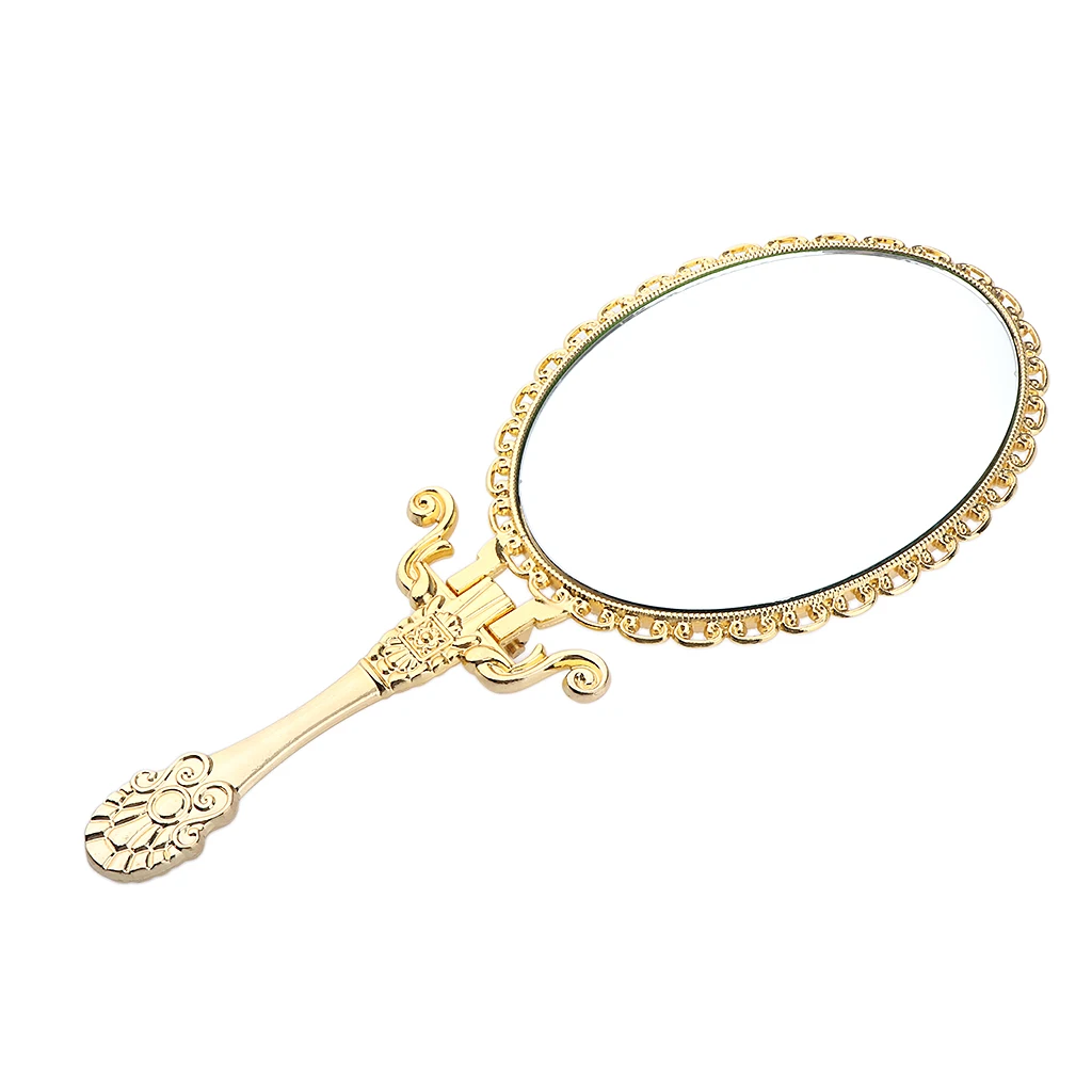 Foldable Makeup Mirror Oval Hand Held Mirror With Handle For Ladies Dresser