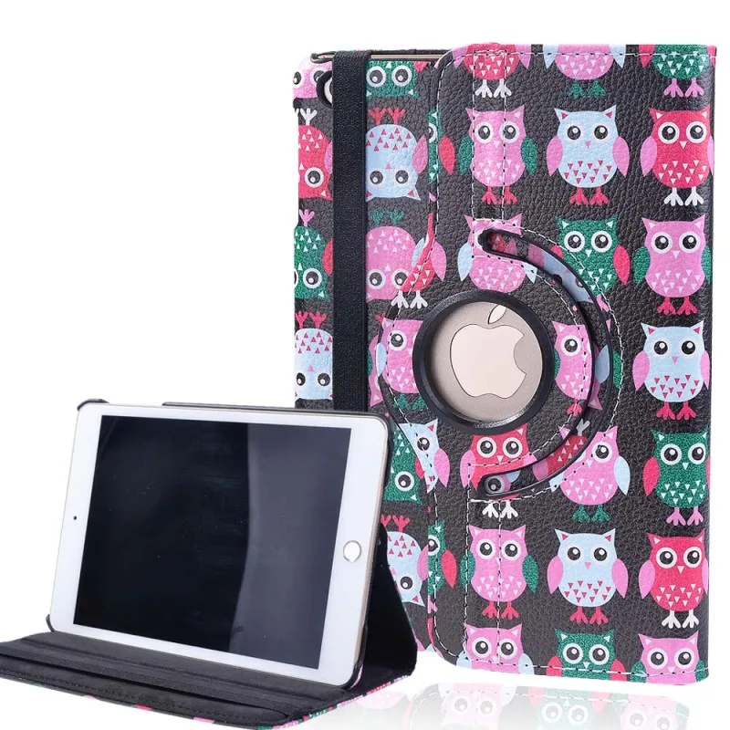 KK& LL для iPad mini 1/2/3-планшеты smart cover вращающийся 360 ° с автоматическим включением и отключением экрана кожаный флип-чехол футляр с подставкой Чехол - Цвет: black owls birds