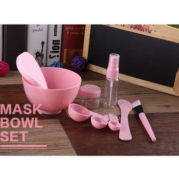 

9pcs DIY Facial Mask Facemask Mixing Tool with Big Volume Mask Bowl Spatula Brush Spray Bottle Puff Soaking Bottle Gauges (Pink)