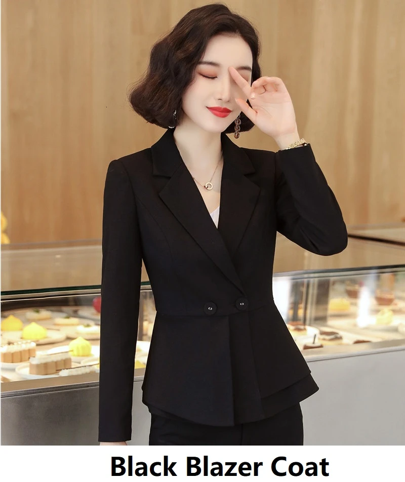 Black Blazer Coat Женская Офисная Рабочая одежда брючный костюм формальная форма дизайн женские деловые блейзеры весна-осень Профессиональная карьера наряды - Цвет: Black Blazer Coat