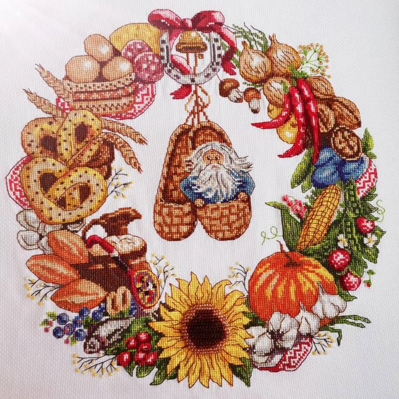 Cross Stitch Kit Amishop Food Wreath Garland of Plenty Fruit Flower Bread Christmas