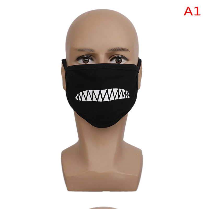 1 шт Черная противопылевая хлопковая маска Аниме Мультфильм зубы Женщины Мужчины муфельные маски со ртом для лица Хлопок пылезащитные маски для лица, рта - Цвет: Бежевый