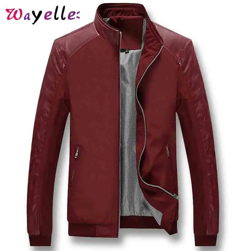 

Men Jacket Men Fashion Solid Patchwork PU Leather Jackets Casual Slim Fitted Zipper Jacket Men 2019 Winter Warm Chic Men Coat