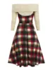 Wipalo Casual Women Dress Plus Size Off The Shoulder Lace Up Plaid 2 In 1 Dress Vestidos Autumn Gothic Mixed Media Party Dress ► Photo 3/6