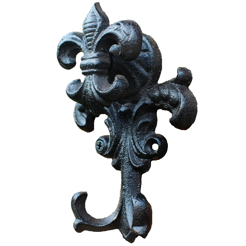 Antique Black Fleur De Lis Design Cast Iron Wall Hook With Two Hangers European Industrial Accents Home Garden Wall Decor Hook Antique Black Fleur De Lis Design Cast Iron Wall Hook With Two Hangers European Industrial Accents Home Garden Wall Decor Hook