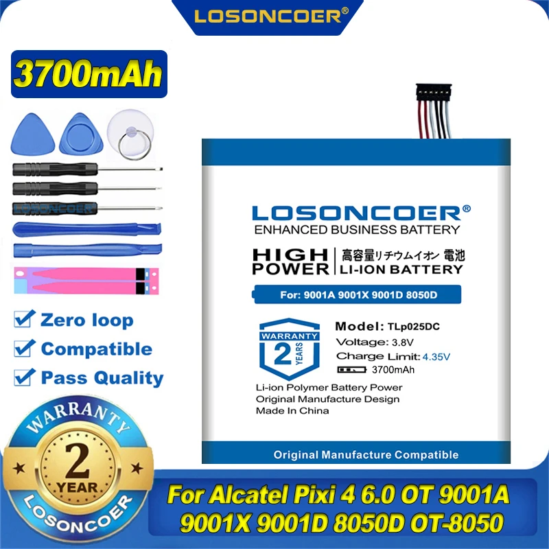 LOSONCOER 3700mAh TLp025DC TLp025D2 Battery For Alcatel Pixi 4 6.0 OT 9001A 9001X 9001D 8050D OT-8050 Mobile Phone Batteries | Мобильные