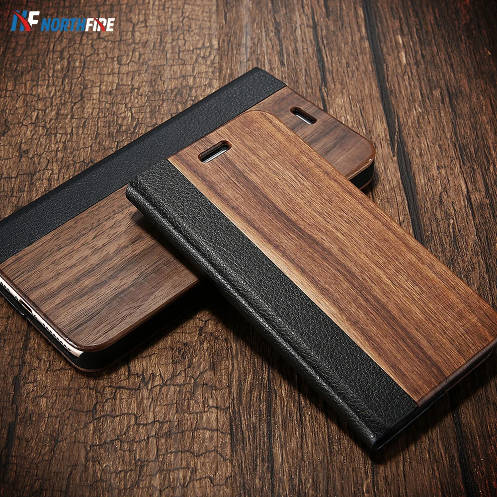 

NORTHFIRE Bamboo Natural Wood Case For iPhone 11/11 Pro Max XR X XS Max 6/6S/7/8 Plus PU Leather Flip Cases ForP30 Pro Pouch