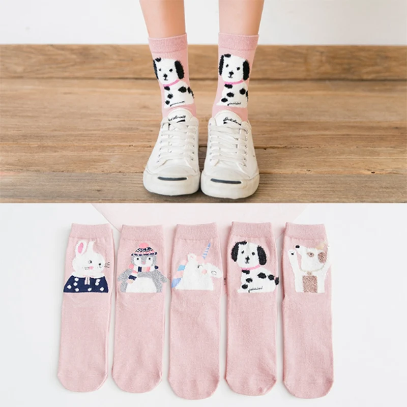 1 пара теплые зимние носки Harajuku из хлопка с милыми животными розовые милые