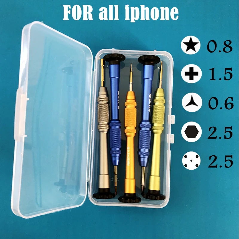 

precision screwdriver 5pcs/set PP box with Phillips1.5/5-point 0.8/2.5mm Hexagon Hex CALL PHONES TOOLS FOR all iphone Apple