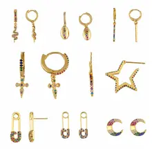 Стерлинговое серебро Радуга геометрические Макси серьги-гвоздики женский позолоченный металл Эффектные серьги вечерние ювелирные изделия аксессуар A30