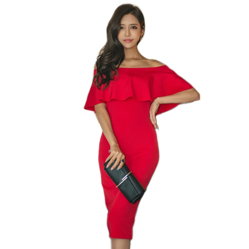 Ruched Ruffle Off Shoulder Elegant Party Dress Wear Work Fitted Stretch Pencil Dresses 2020 New Fashion Women Vestidos CY191 es | Женская