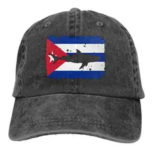 Винтажная бейсбольная кепка с изображением акулы, флага Куба, для мужчин и женщин, регулируемая, s, окрашенная джинсовая бейсболка кепка