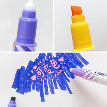 

12pcs Office School Assorted Students Highlighter Pen Gift Plastic Painting Art Marker Color Changing Magic Journal Diary DIY