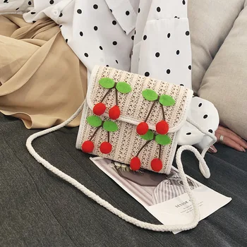 

Hot Small Bag Women's New Fashion Versatile Beach Bag Straw Shoulder Bag Small Cherry Bags Crossbody Bags Handbags For Female