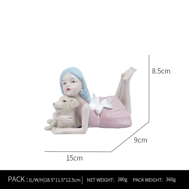 Ornaments For Home Cute Girl Rabbit Elephant Horse Statues Sculptures Figurines For Interior Room Decor Living Room Decoration Girl hugging dog A