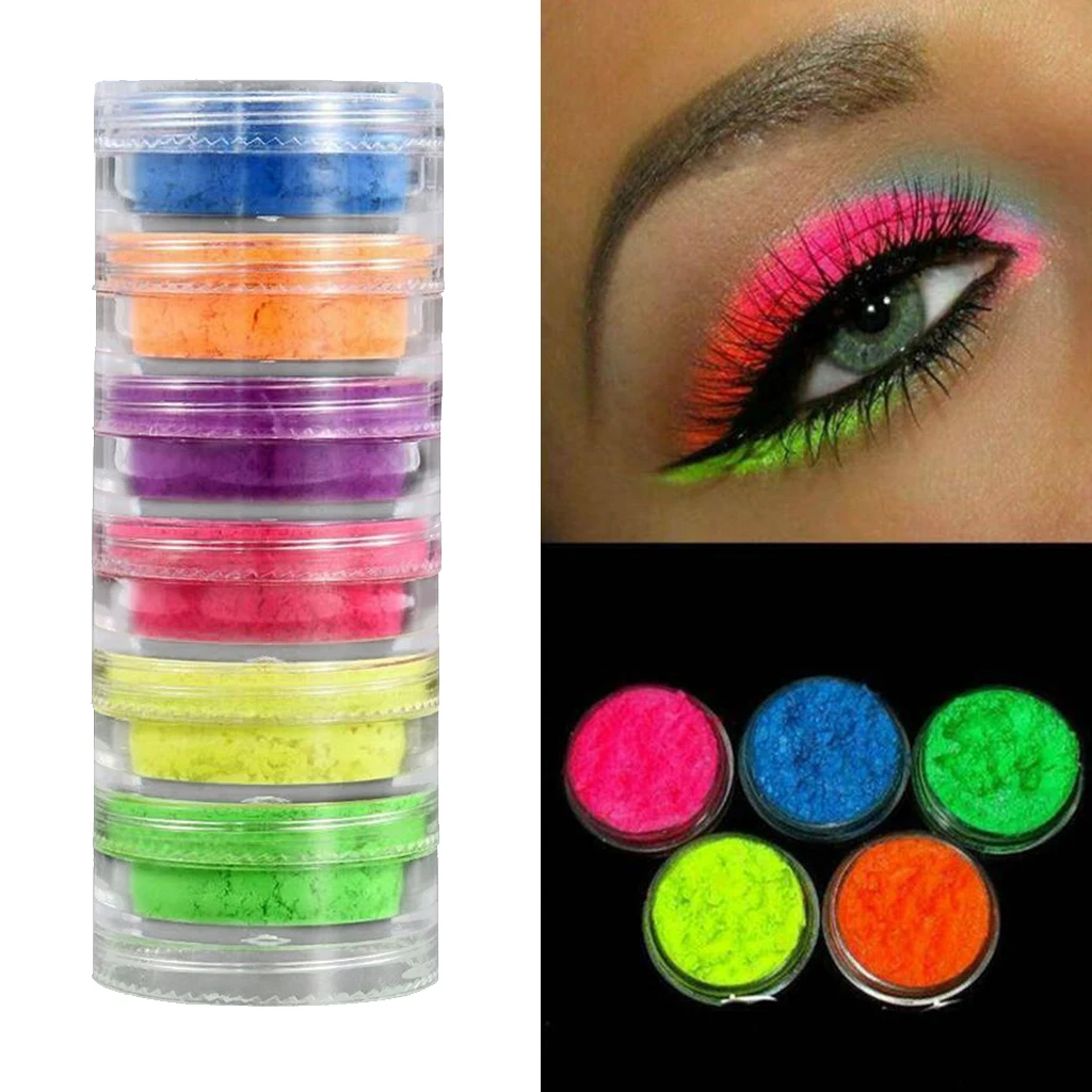 Rainbow Eyeshadow Palette,Professional 6 Color Matte Shimmer Eye Shadow Neon Powder Cosmetics Set Neon Eyeshadow Pigment Powder