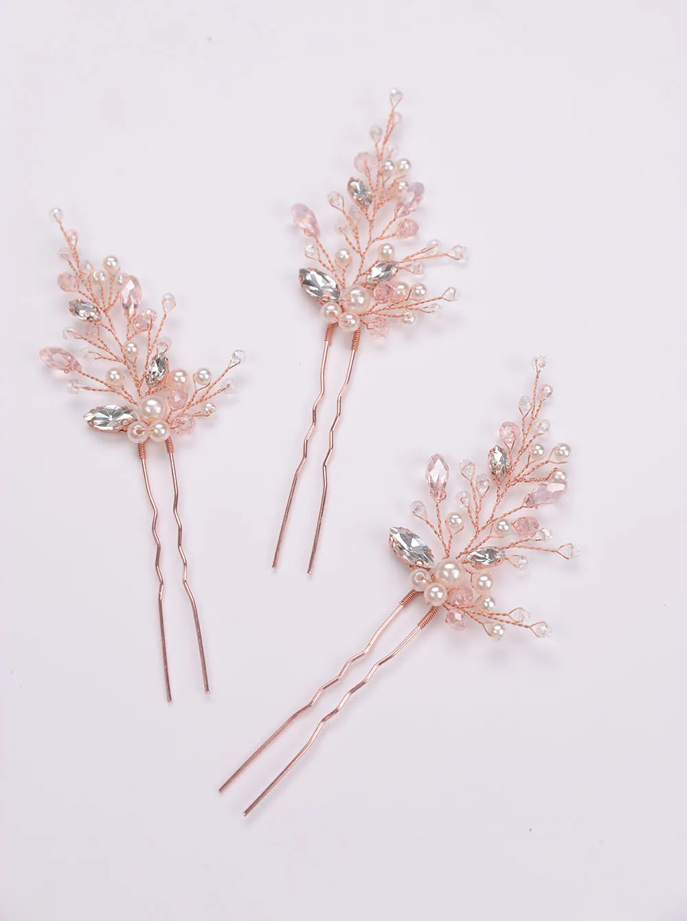 Bridal Headwear Rose gold Rhinestones Crystal Pearls Hair Pin for Wedding set of Headdress of women Ornaments
