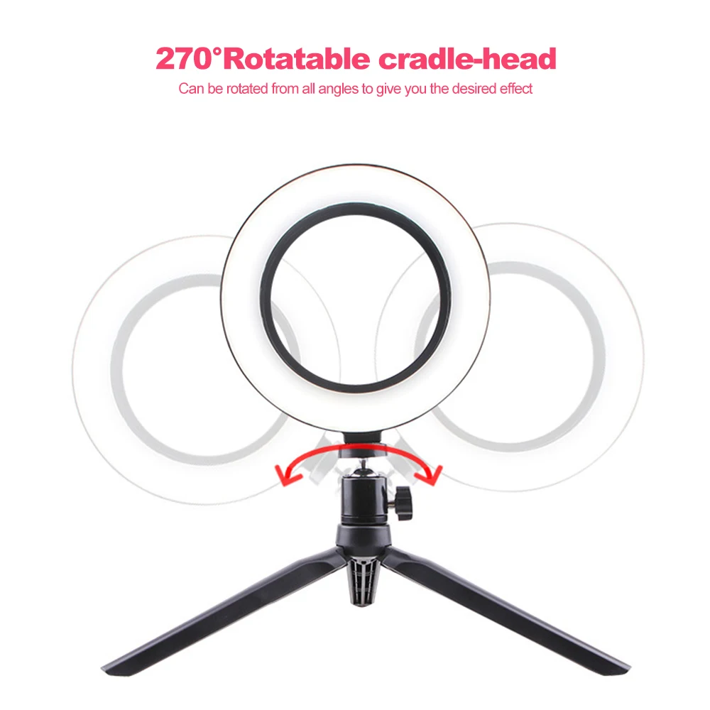

Beauty Makeup Photography LED Selfie Light 260MM Dimmable Camera Phone Lamp Fill Light with Table Tripods