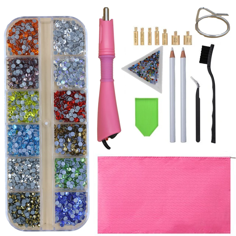 12grids 2400Pcs/box Mix Hot Fix Rhinestones Set/ EU/US PLUG Hotfix Applicator Crystal Glass Rhinestone Iron-on Strass Decoretion 