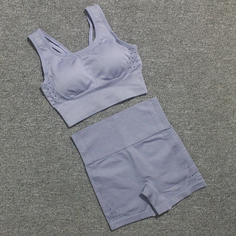 Женский бесшовный спортивный комплект из 2 предметов бюстгальтер и шорты с