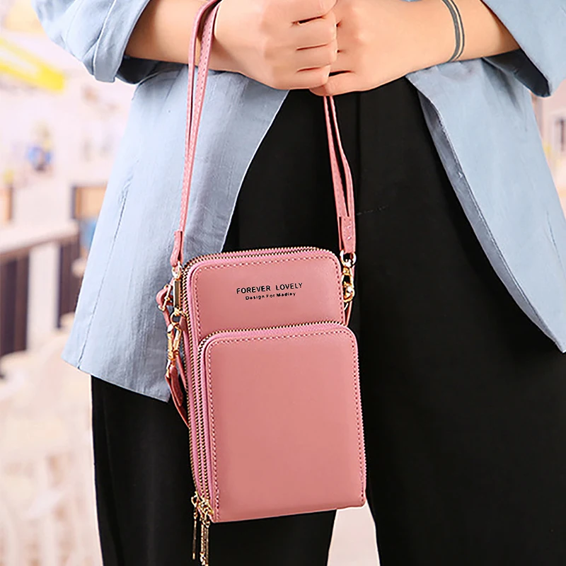 White Cloud Pu Leather Two Phone Carrying Case Cellphone Pouch Shoulder Bag  Mini Phone Purse Wallet For Travel Shopping Blue