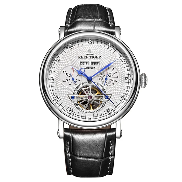 Риф Тигр/RT лучший бренд класса люкс Tourbillon часы для мужчин функциональные часы коричневый кожаный ремешок автоматические наручные часы RGA1903 - Цвет: RGA1903-YWB