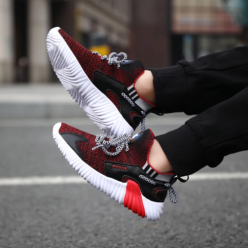ULKNN BOY'S Athletic Shoes 2020 New Style Big Boy Casual Trend Versatile Anti-slip 12 Fly Woven Breathable Running SNEAKERS