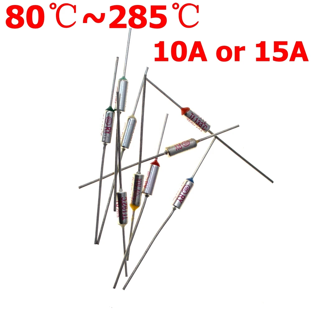 Thermal Fuse RY TF 15A 10A 250V Thermal Fuse Electrical Temperature 80C 100C 121C 240C 216C 192C 172C 167C Celsius Degree Fuse Thermal Cutoff
