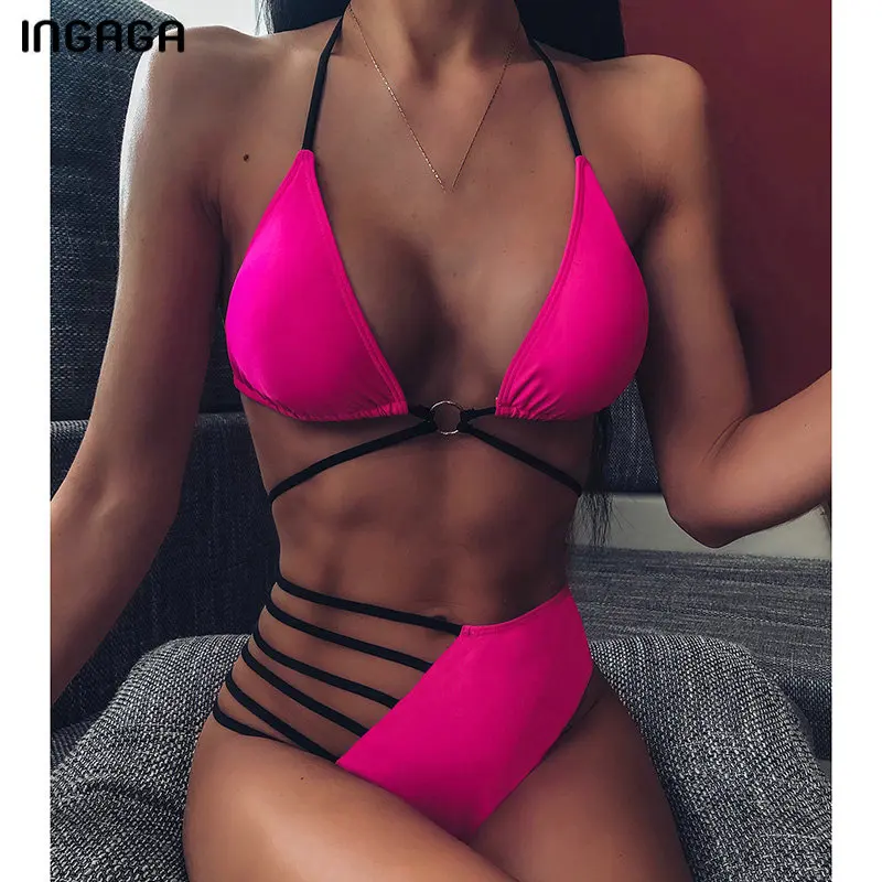 INGAGA High Waist Bikinis Set 2020 Swimsuits Push Up Swimwear Women String Halter Biquini Brazilian Leopard Bathing Suit Women INGAGA High Waist Bikinis Set 2020 Swimsuits Push Up Swimwear Women String Halter Biquini Brazilian Leopard Bathing Suit Women
