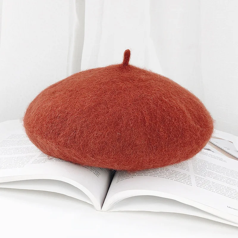 Берет для женщин осень и зима чистая красная Корейская версия леди Тыква бутон шляпа оптом японский Повседневный шерстяной Теплый Девушка шляпа - Цвет: caramel