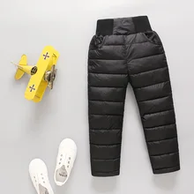 [Распродажа] осенне-зимние брюки с хлопковой подкладкой и перьями для мальчиков и девочек детская одежда средней длины с высокой талией