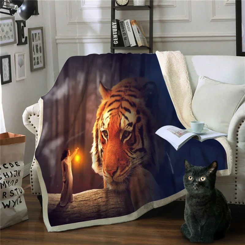 Тигр, олень серии двойное одеяло 3D печатных хлопок плюшевые одеяла, диваны покрытые одеяла, Сиеста одеяла, квадратное одеяло - Цвет: Color1