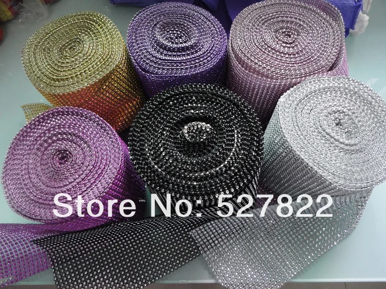 4.5x10 Yards 24 Row DIAMOND MESH WRAP ROLL SPARKLE RHINESTONE Crystal Ribbon x GoldBlackPinkSilverGoldRose Purple21.JPG