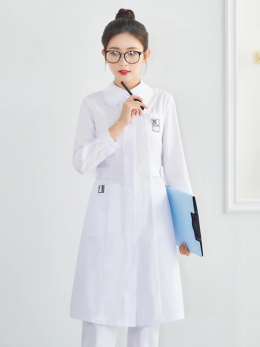 Medical plastic white coat long sleeve beauty salon beautician work clothes female nurse uniform high-end skin management