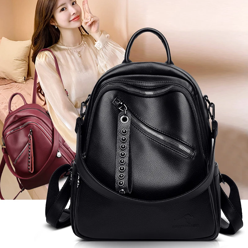 

YILIANBackpack 2020 New fashion versatile fashion soft leather ladies backpack large capacity travel backpack