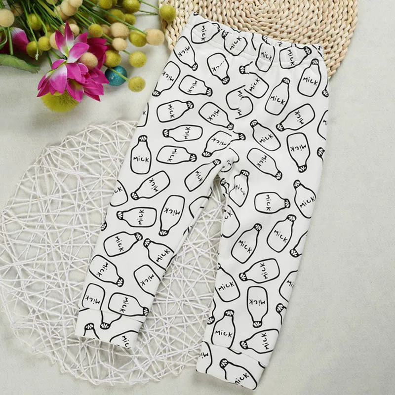 

Spring Autumn Winter Infant Baby Boys Girls Cotton Trousers Casual Cartoon Pattern Solid Color Warm Plus Velvet Thicken Leggings