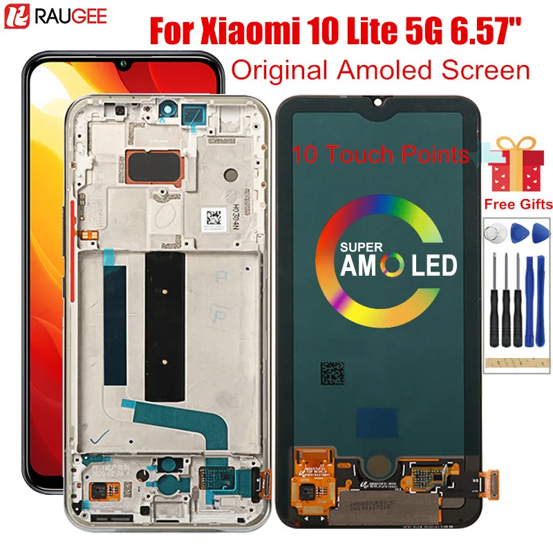 ЖК-дисплей для Xiaomi Mi 10 Lite оригинальный AMOLED точек касания замена экрана