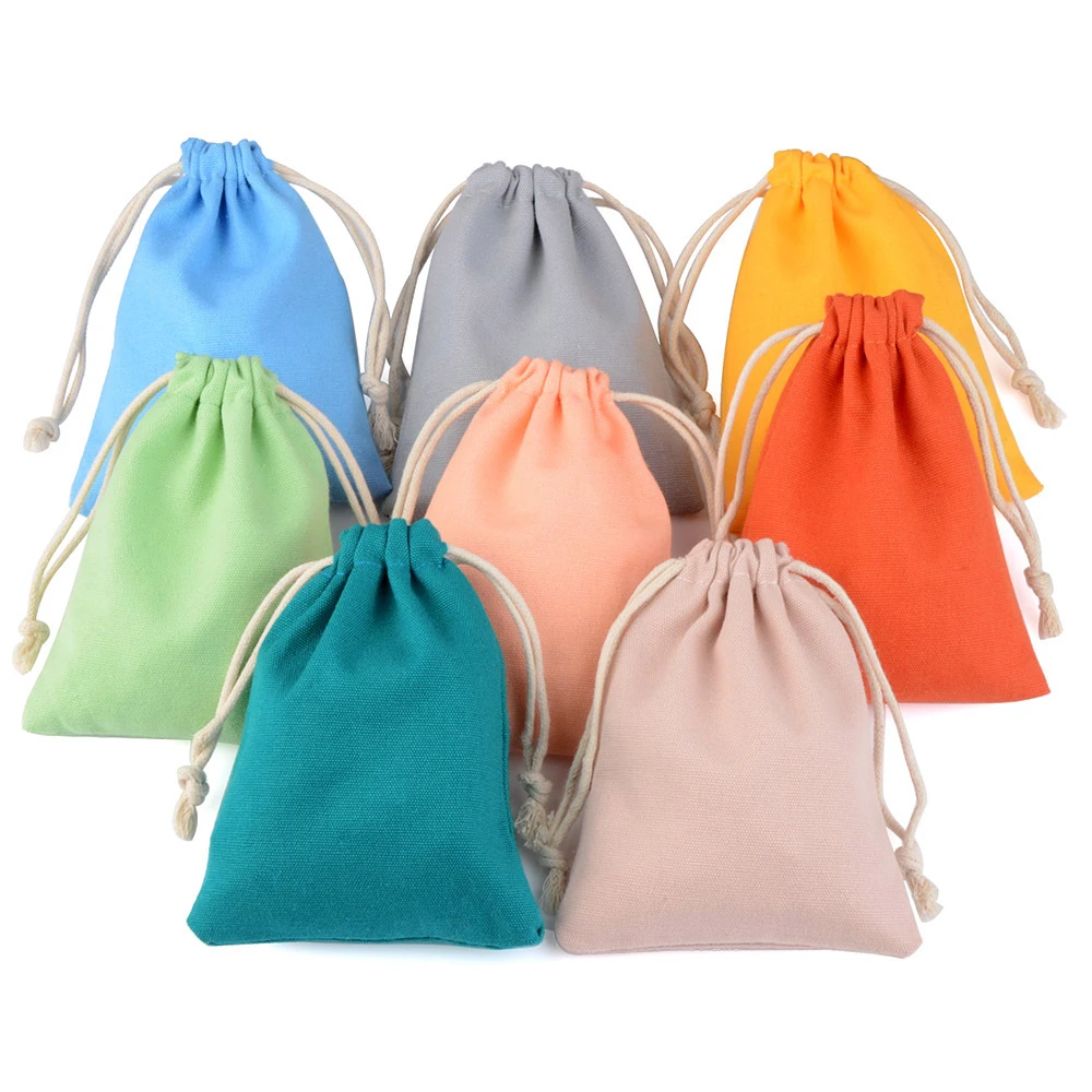 10pcs/lot Natural Cotton Bags 8 Colors For Selection Fit For Wedding Gift Candy Small Pouch Eyelashes Makeup Drawstring Sachet jewelry packaging & displays