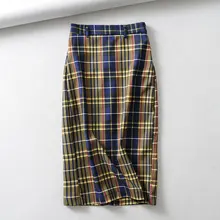 Имперская клетчатая прямая юбка для девочек г. Весенне-осенняя уличная стильная женская Юбка До Колена элегантные женские юбки с разрезом сзади