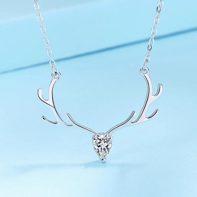 

Genuine100% S925 Sterling Silver Fawn Pendant Necklace Cute and sweet Female Clavicle Chain Christmas Valentine's Day Gift
