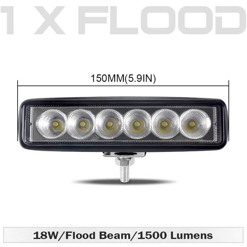 One Pcs Flood Beam 6 дюймов 18 Вт внедорожный DRL светодиодный рабочий светильник прожектор Точечный светильник 12 В 24 в дневной ходовой светильник для Jeep 4x4 ATV 4WD SUV автомобильный Стайлинг - Цвет: One Pcs Flood Beam