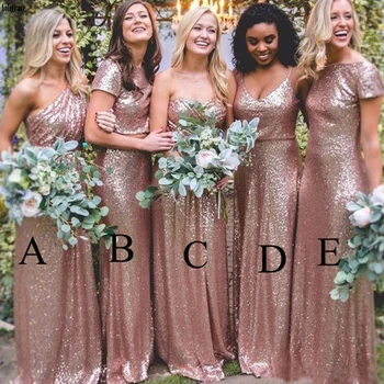 

Bling Sparkly Bridesmaid Dresses 2020 Rose Gold Sequins Mermaid Prom Gowns Backless Country Beach Party Dress for Wedding Party