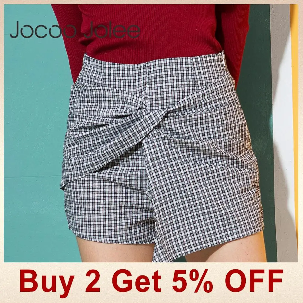 Jocoo Jolee женские новые модные шорты юбки Повседневные клетчатые шорты с поясом эластичные шорты с высокой талией летние женские шорты