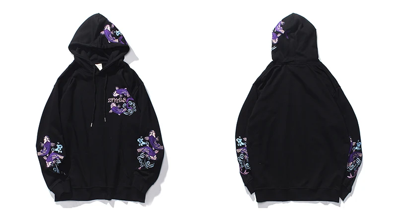 LENSTID осень японский Harajuku Koi Fish вышивка хлопковые пуловеры худи мужские хип-хоп Уличная мода толстовки