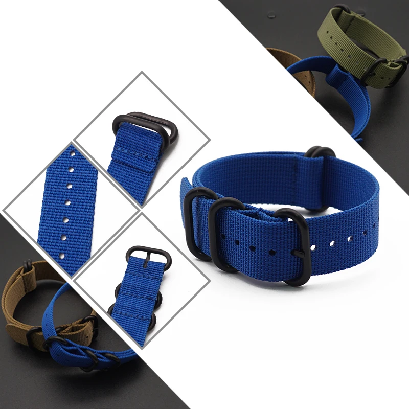 

Zulu Canvas Nylon Watchband 20mm 22mm Ring Buckle Blue Nato Men Sport Sweatproof Replacement Bracelet Watch Band Strap